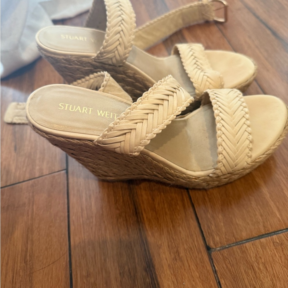 Stuart Weitzman Beige leather Woven Wedge Sandals